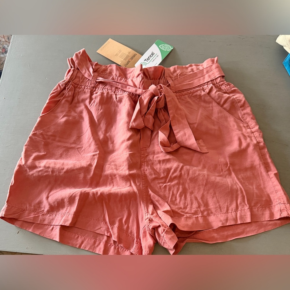 Thread & Supply Coral Paperbag Tie-Waist High Waist Shorts